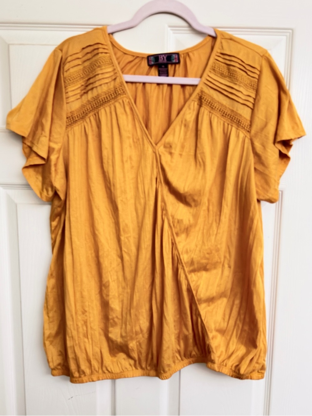 BY-Design V-Neck Flutter Sleeve Top Mustard Yellow size 1x